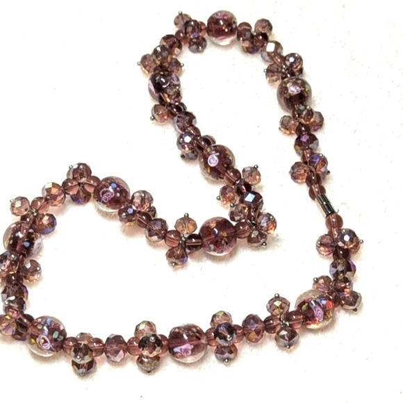 Beautiful Vintage Rosey/Mauve Crystal Beaded Necklace 20" Long - Picture 7 of 13